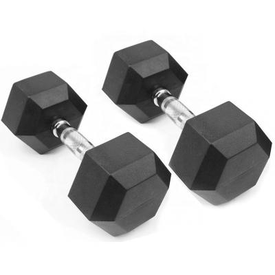 China Eco friendly weight lifting Fitness Gym Training Equipment Cast Iron Rubber Coated Hex rubber dumbbell for sale