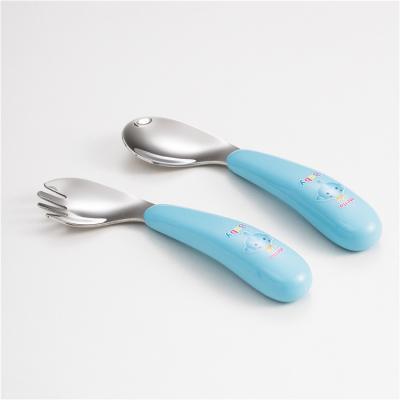 China Viable Hot Selling Cute Blue Fancy Baby Cutlery Stainless Steel Spoons And Fork For Baby for sale