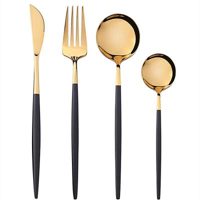 China Matt Black And Gold Luxury Portuguese Flatware Wedding Spoon Stainless Steel Cutlery for sale