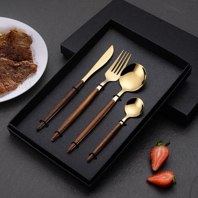 China Viable Hot Sale Restaurant Steak Fork Knife Portuguese Spoon Set Stainless Steel Gold Cutlery Flatware Set for sale