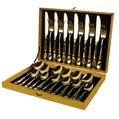 China Viable Manufacturer Wedding Reusable 24PCS Silverware Spoon and Stainless Steel Fork and Spoon Set Luxury Cutlery with Box for sale