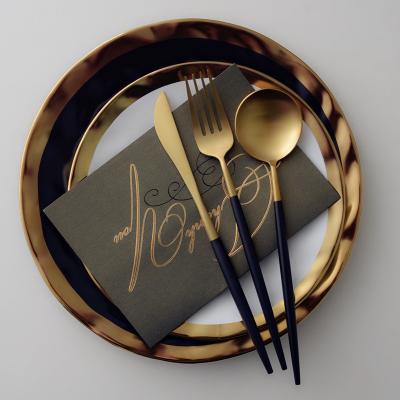 China Viable Wholesale Unique Set of Matte Black Gold Cutlery Stainless Steel Flatware Luxury Hotel Flatware Set for sale