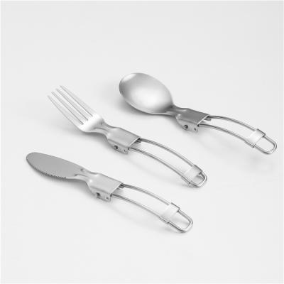 China New Design Flatware 304 Stainless Steel Spoon Fork Knife Silver Camping Cutlery Folding Set With Bag for sale