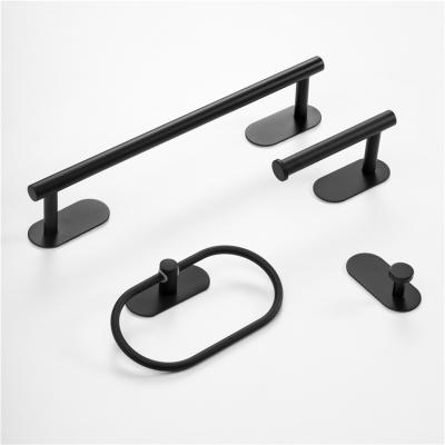 China Durable Matte Stainless Steel Toilet Hotel Black Paper Rack Fashion Coat Top Hook Bathroom Set Accessories for sale