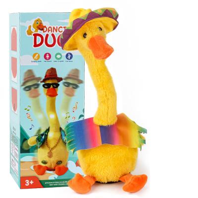 China Duck Toy Electric Plush Cotton Animal Popular Dancing Talking Yellow Duck Short Soft Stuffed Animal for sale