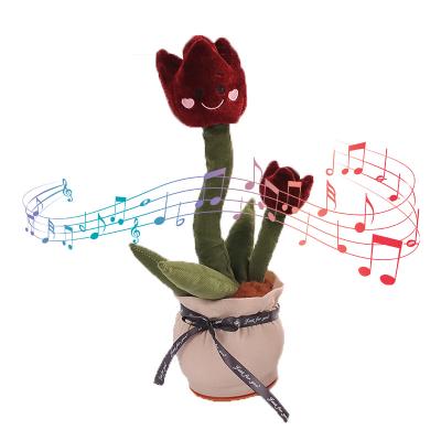 China Short Soft Plush Toy Dancing Talking Rose Luminous Music Singing Plush Twisting Rose Flower for sale