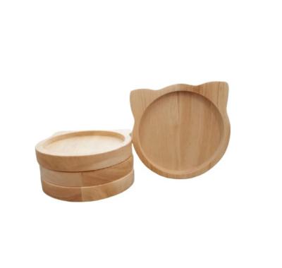 China Best Viable Selling High Quality Natural Round Custom Made Cat Ears Coaster Wooden Log Coaster For Drinks for sale