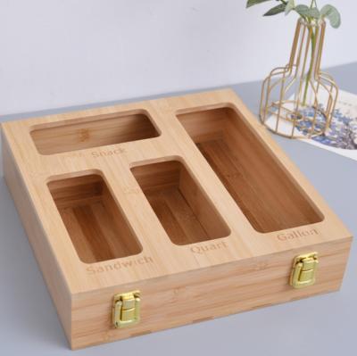 China Viable Sale Drawer Storage Organizer Bamboo Bag Box Organizer Zipper Bag Box Food Storage Holder for sale