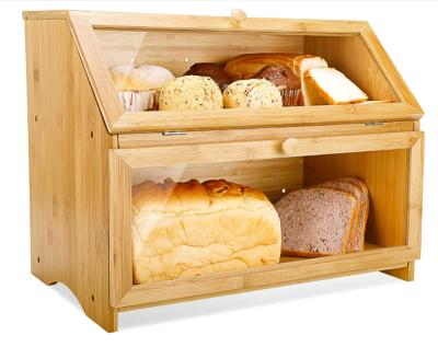 China Double Compartment Extra Large Kitchen Bread Box Folding Bamboo Clear Breadbox WindowsBread Box for sale