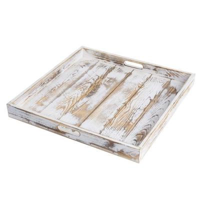 China Best Selling Wooden Vintage Washed White Food Tray Tray Storage Handle Wooden Inset Tray for sale