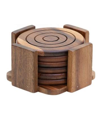 China Best Selling Sustainable Circle Pattern Brown Coasters Set Custom Coasters Wooden Coasters for sale