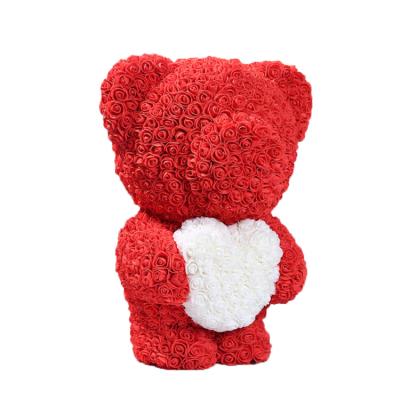 China Wholesale Gift Artificial Moss Rose Bear With Heart 55cm Foam Rose Flower Bear Handcrafted Girlfriend Gift With Box for sale