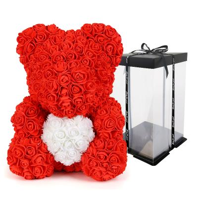 China Foam 40cm Foam Rose Bear With Heart Artificial Flower Bear Foam Rose Bear For Girlfriend for sale