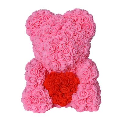 China Foam Rose Bear with Heart 40cm Handmade Rose Flower Bear Artificial Preserved Rose Bear for sale