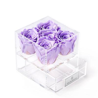 China Clear Acrylic Flower Box Square Flower Box Rose Acrylic Display Box For Girlfriend Gift 15 for sale