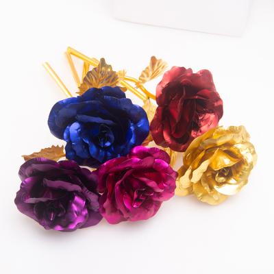 China Plastic Artificial Rose Flowers Colorful Galaxy Rose 24k Gold Rose For Girlfriend Gift for sale