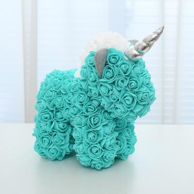 China Foam Rose Unicorn Foam Rose Unicorn handmade 25cm small Unicorn With Box for sale