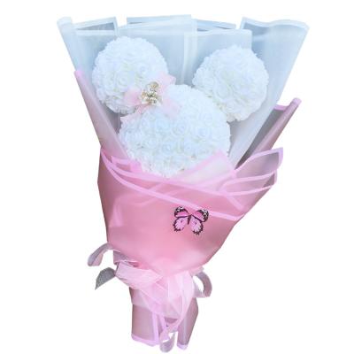 China Foam Mickey Mouse Foam Rose Mickey Mickey Mouse Head Bouquet With Wrapping Paper for sale