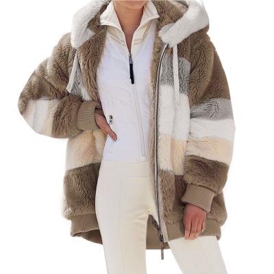 China Other Warm plush patchwork zipper pocket hooded loose coat for Autumn/Winter 2022 for sale