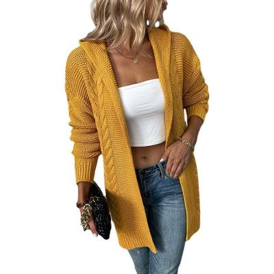 China Other Drizzle 2022 Autumn/Winter new solid color hooded twist European and American knit Cardigan Amazon sweater women's coat for sale