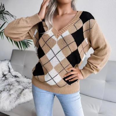 China Other Europe and the United States cross-border women's V-neck pullover sweater autumn and winter new collegiate style shape for sale