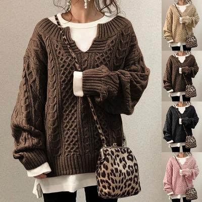 China Other 2021 Popular Amazon new sweater knitted hemp pattern sweater casual knit sweater sweater woman for sale