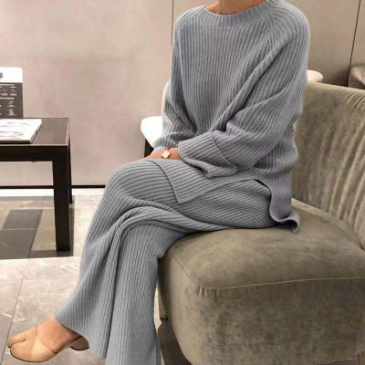 China Other 2023 cross-border Amazon Europe and America women's sleeved solid color knitting casual two-piece knitting sweater wholesal for sale