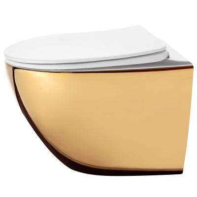 China New European Luxury Bathroom Design Hidden Cistern Ceramic Egg Shape Round Wall Hung Toilet Rimless Gold for sale