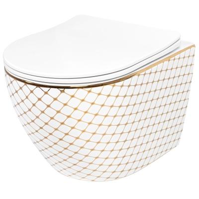 China European Luxury Hidden Tank Bathroom Egg Form Gold Color Rimless Wall Hung Toilet for sale