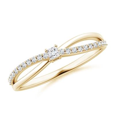 China Vintage End Quality Fork Set Princess Cut Diamond Split Shank Promise Ring Sherry Product 18K Glod for sale