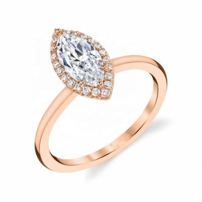 China Vintage 14K Rose Gold Horse Eye Shape Mozambique White Drill Ring Lady's Wedding Ring Optional Color And Hardness for sale