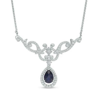 China Custom Fashion Sapphire Pendant Drop Shaped 925 Sterling Silver Lady Necklace Is Vintage Colorfast for sale