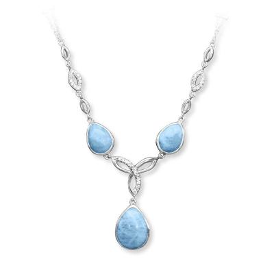 China Luxury Style 925 Sterling Silver Vintage Light Necklace Water Drop Shape Natural Larimar Gemstone Lady Necklace Does Not Fade for sale