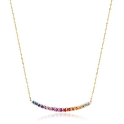 China Vintage 925 Sterling Silver Plated Yellow Round Cut Inlaid With Blue Yellow Purple Rainbow Necklace Women for sale