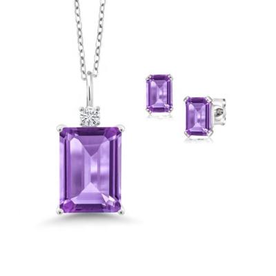 China CLASSIC Light Luxury 925 Sterling Silver Natural Amethyst Zircon Two Piece Set Female Necklace Earrings Rings for sale