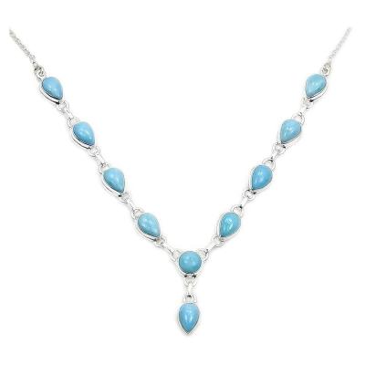 China Fashion Jewelry Custom 925 Sterling Silver Women Necklace Natural Larimar CLASSIC Necklace Type Water Shape for sale