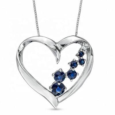 China Sterling Silver CLASSIC Hollow Carved Design Necklace Blue Spinel Heart Shape Necklace Women Jewelry for sale