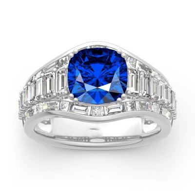 China Flat Rhodium Plating Hot Sale Fashion 925 Sterling Silver Round Shape Gemstone Sapphire Ring Blue for sale