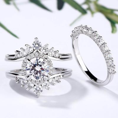 China Dish Rhodium Plating White 925 Sterling Silver Round Shape Vintage Hot Selling Sapphire Ring Set Design for sale