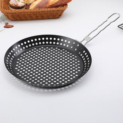 China Easily Cleaned 12 Inch BBQ Tray Outdoor Handle Plated Pancake Pizza Tray for sale