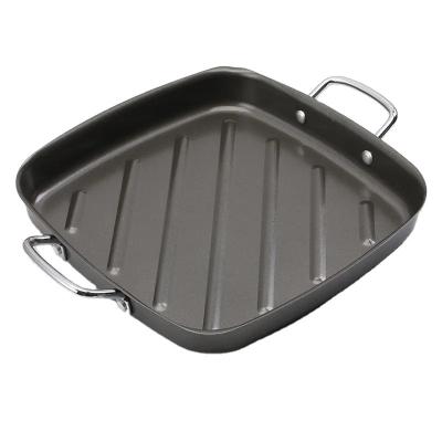 China Hot Sale Square Cast Iron Grill Pan Non-Stick BBQ Grill Dish Barbecue Grilled Steak Easily Cleaned Dish for sale