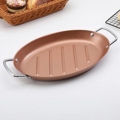 China Not Easily Cleaned Stick Picnic Oval BBQ Grilled Fish Steak Frying Grill Pan for sale