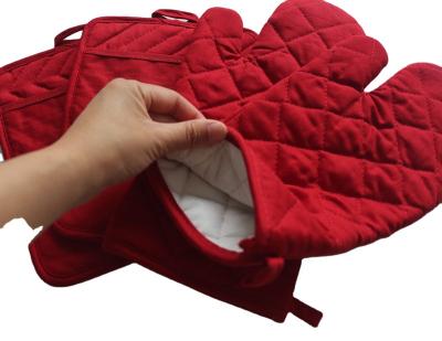 China Used as red oven glove 100% and high quality cotton oven mitt and hot pad for sale