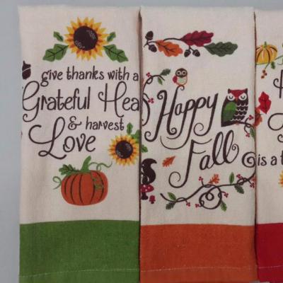 China AutumnTheme Autumn Style Cotton Kitchen Towel Durable Velvet Printed Kitchen Towel for sale