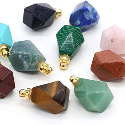 China Natural Healing Europe Stone Amazonite Perfume Bottle Pendants Gemstone Charm Pendant For Jewelry Making Hexagon Gold Color for sale