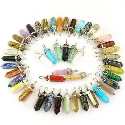 China Crystal Healing Point Pendant Gemstone Romantic Hexagonal Quartz Pendants Gemstone Shape Bullet Necklace Stone Pendant for sale