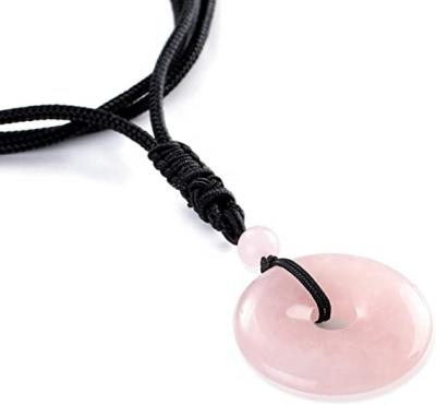 China 30mm FASHIONABLE Necklace Chakra Gemstone Amulet Natural Lucky Coin Donuts Gemstone Amulet Rose Quartz Donut Healing Crystals for sale