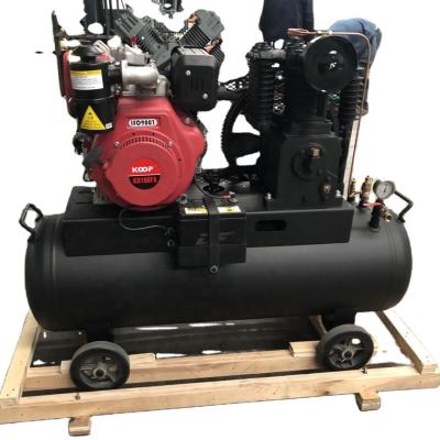 China 7.5kw 10hp 500L/min diesel engine piston lubricated air compressor with 160 liters air tank for sale