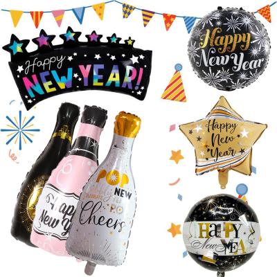 China Party Decoration Big Sale Big Wine Bottle Foil Star Balloon Feliz Ano Nuevo Decor Globos Balloon Happy New Year 18 Inch for sale