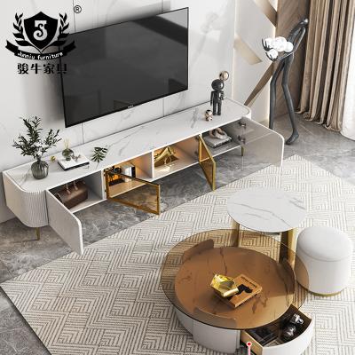 China With luxury power socket light rock panel TV coffee table cabinet around the apartment round simple small size living room coffee table for sale